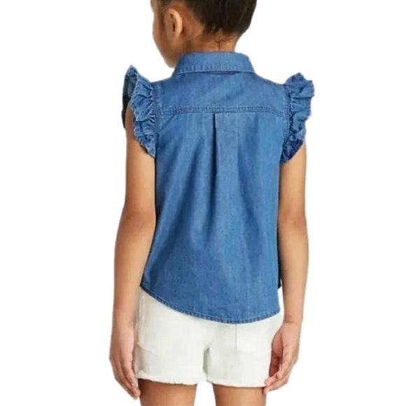 NWT Blue Denim Button-Down Blouse - Toddler Girls Size 18M - Cat & Jack Shirt - Picture 3 of 6